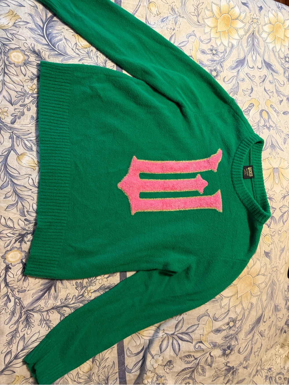 Wicked Green Crewneck Sweater with Pink Logo